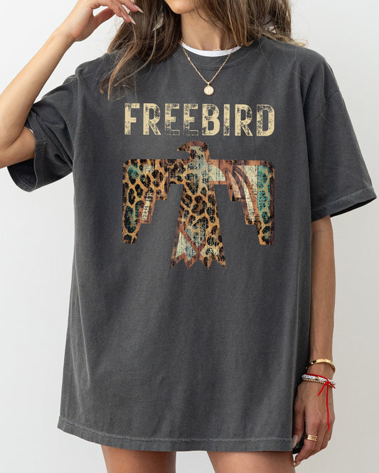 Free Bird, Western Thunderbird, Leopard Print, Concert Tee, Country, Rock Music Tshirt