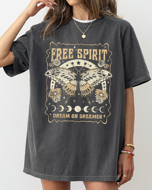 Free Spirit, Dream On Dreamer, Hippie, Psychedelic, Butterfly Tshirt