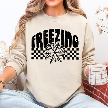 Freezing, Retro, Checkered, Snowflake, Winter, Cold Sweatshirt