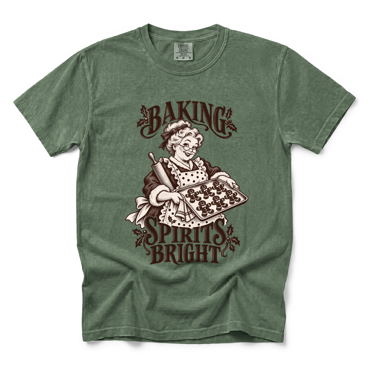 Baking Spirits Bright graphic on Comfort Colors 1717 in Moss