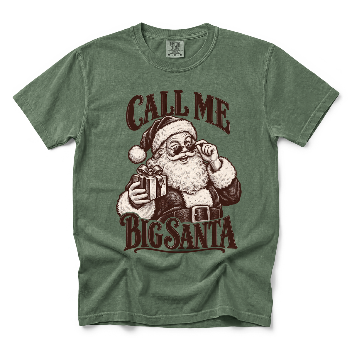 Big Santa graphic on Comfort Colors 1717 in Moss