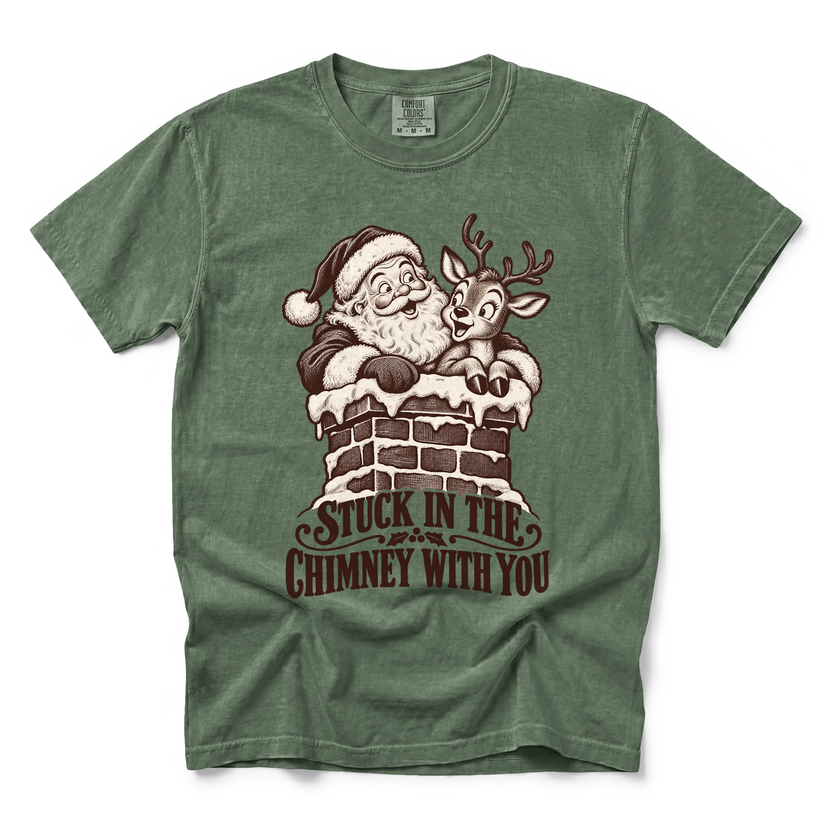Chimney graphic on Comfort Colors 1717 in Moss