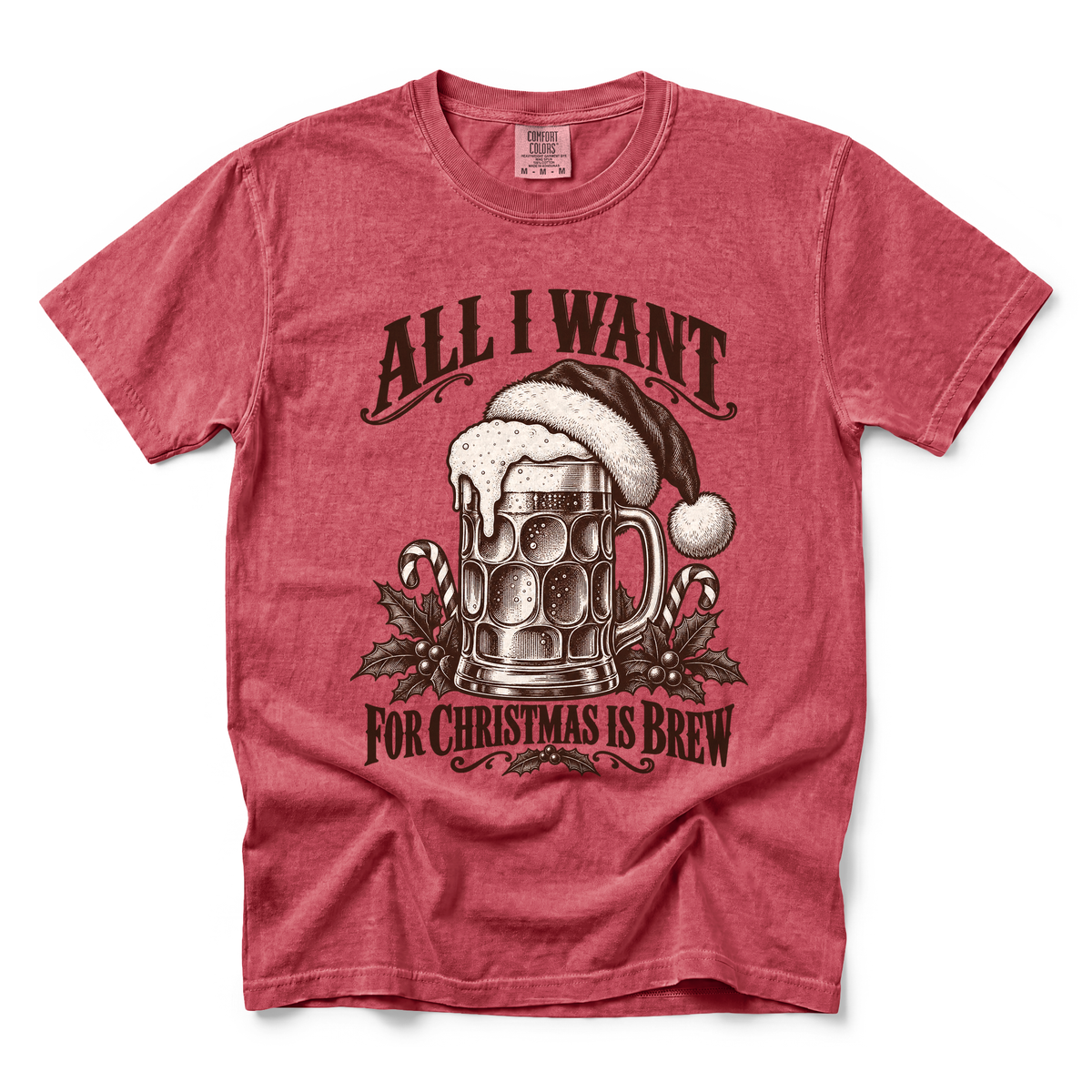 Christmas Brew graphic on Comfort Colors 1717 in Crimson