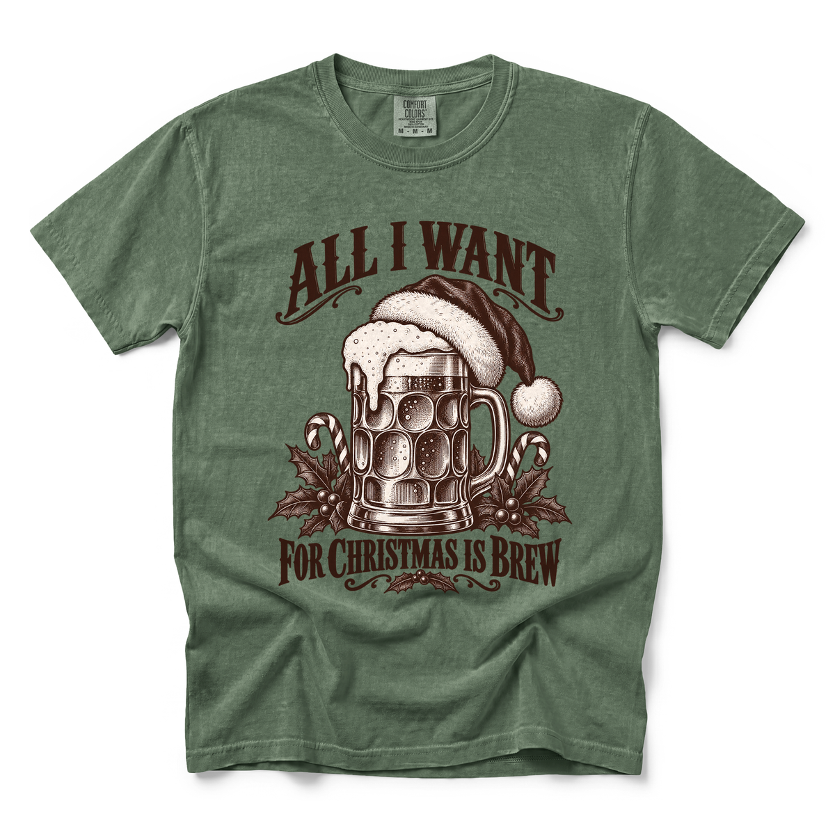 Christmas Brew graphic on Comfort Colors 1717 in Moss