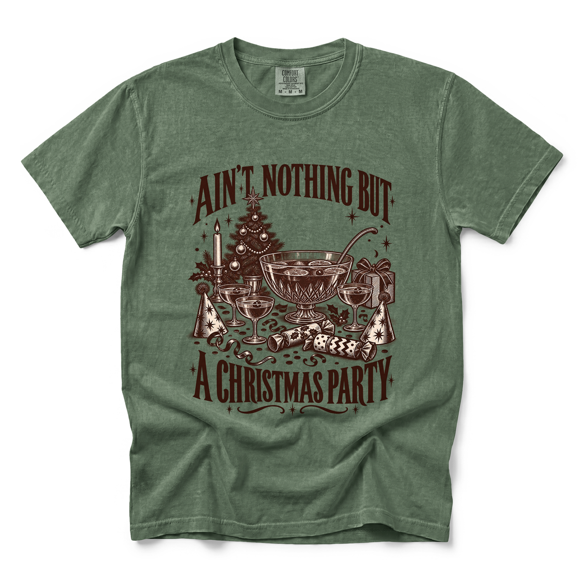 Christmas Party graphic on Comfort Colors 1717 in Moss