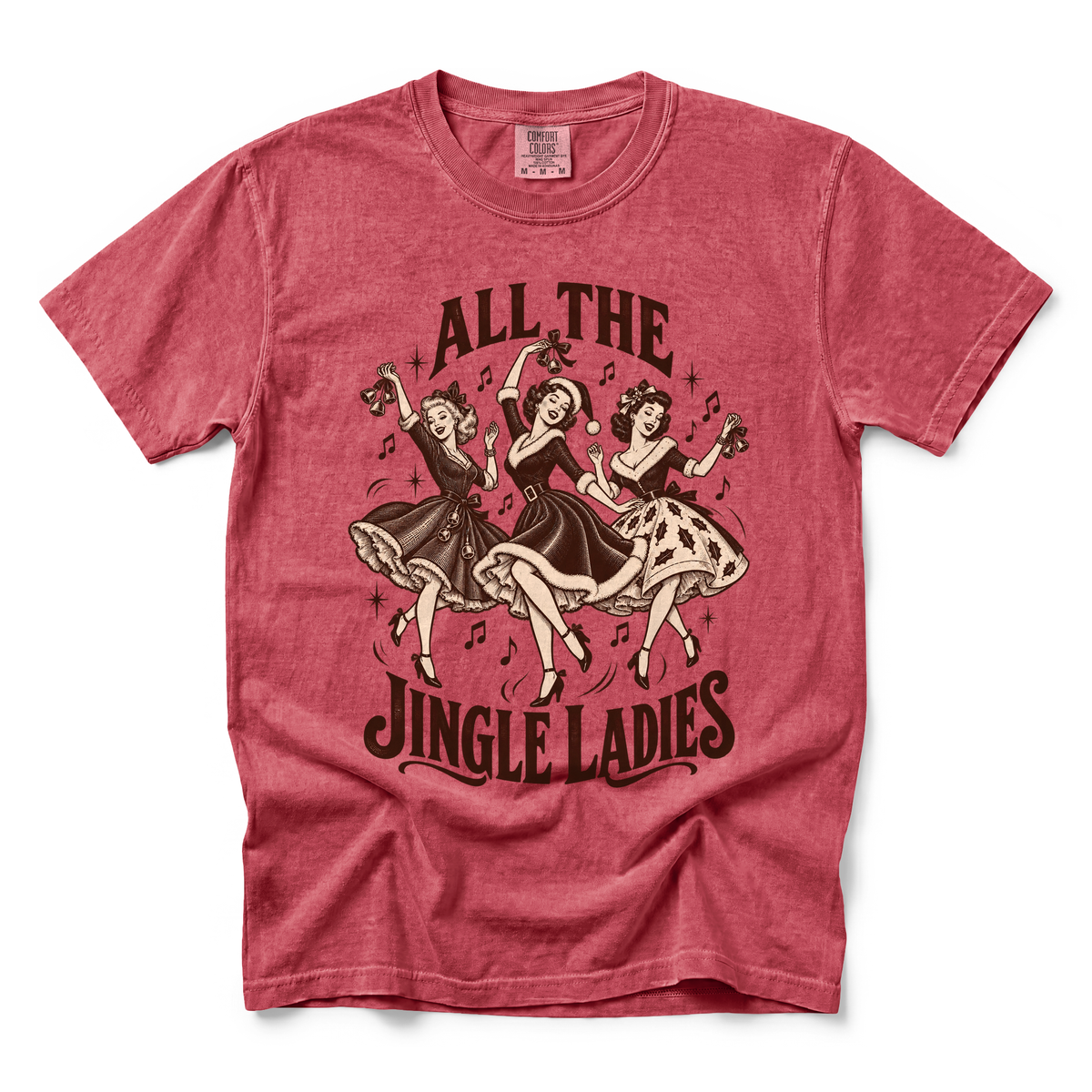 Jingle Ladies graphic on Comfort Colors 1717 in Crimson