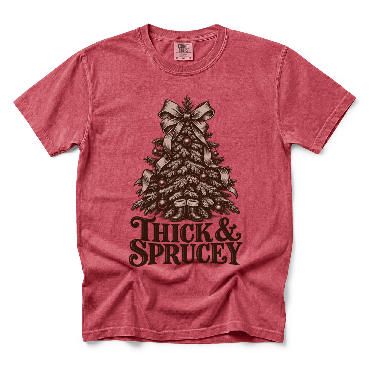 Thick Sprucey graphic on Comfort Colors 1717 in Crimson
