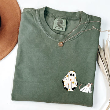 Ghost Walking Dog, Pocket Print, Cute, Animal Lover, Halloween, Cute Shirt Comfort Colors T-Shirt