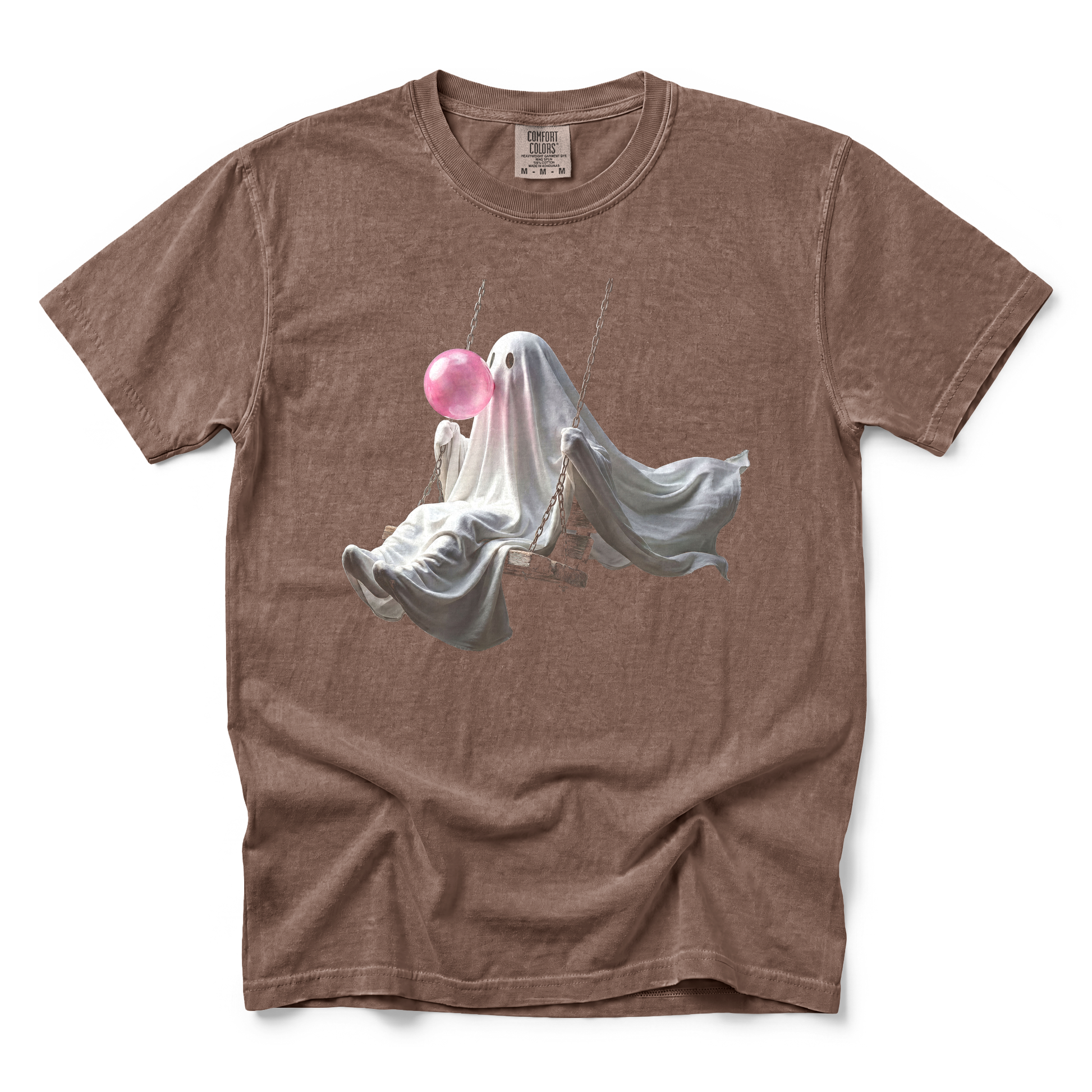 Ghost Blowing Bubblegum graphic on Comfort Colors 1717 in Espresso