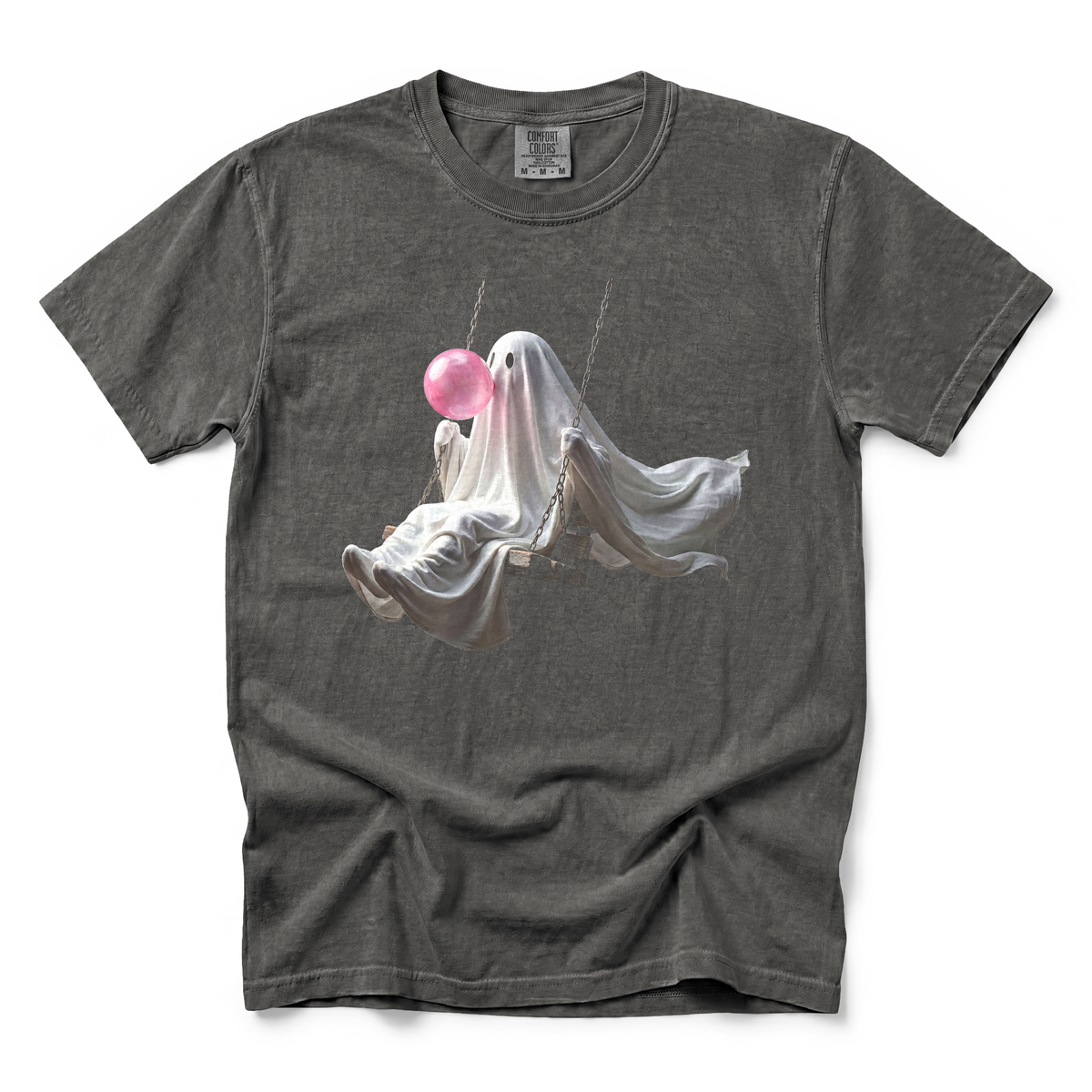 Ghost Blowing Bubblegum graphic on Comfort Colors 1717 in Pepper
