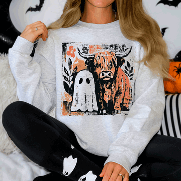 Ghost and Cow, Cute, Autumn, Halloween, Spooky, Fall Sweatshirt