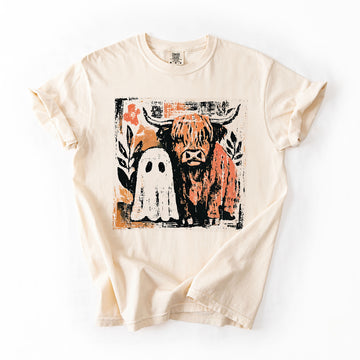 Ghost and Cow, Cute, Autumn, Halloween, Spooky, Fall, Comfort Colors T-Shirt