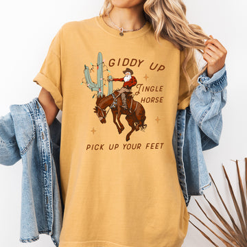 Giddy Up Jingle Horse, Santa, Christmas, Rocking Around, Cowboy, Country, Western, Xmas Tshirt Comfort Colors T-Shirt
