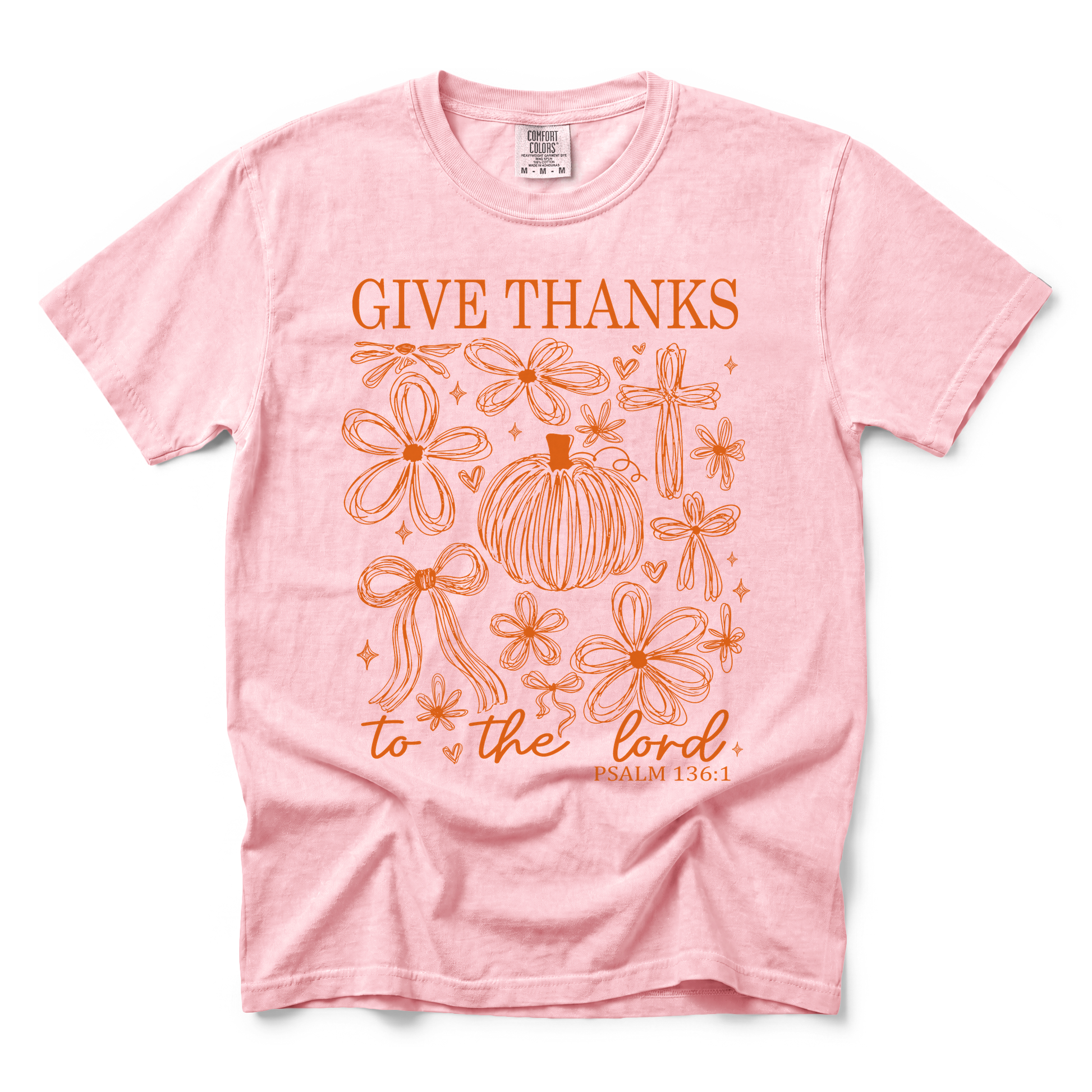 Give Thanks To The Lord graphic on Comfort Colors 1717 in Blossom