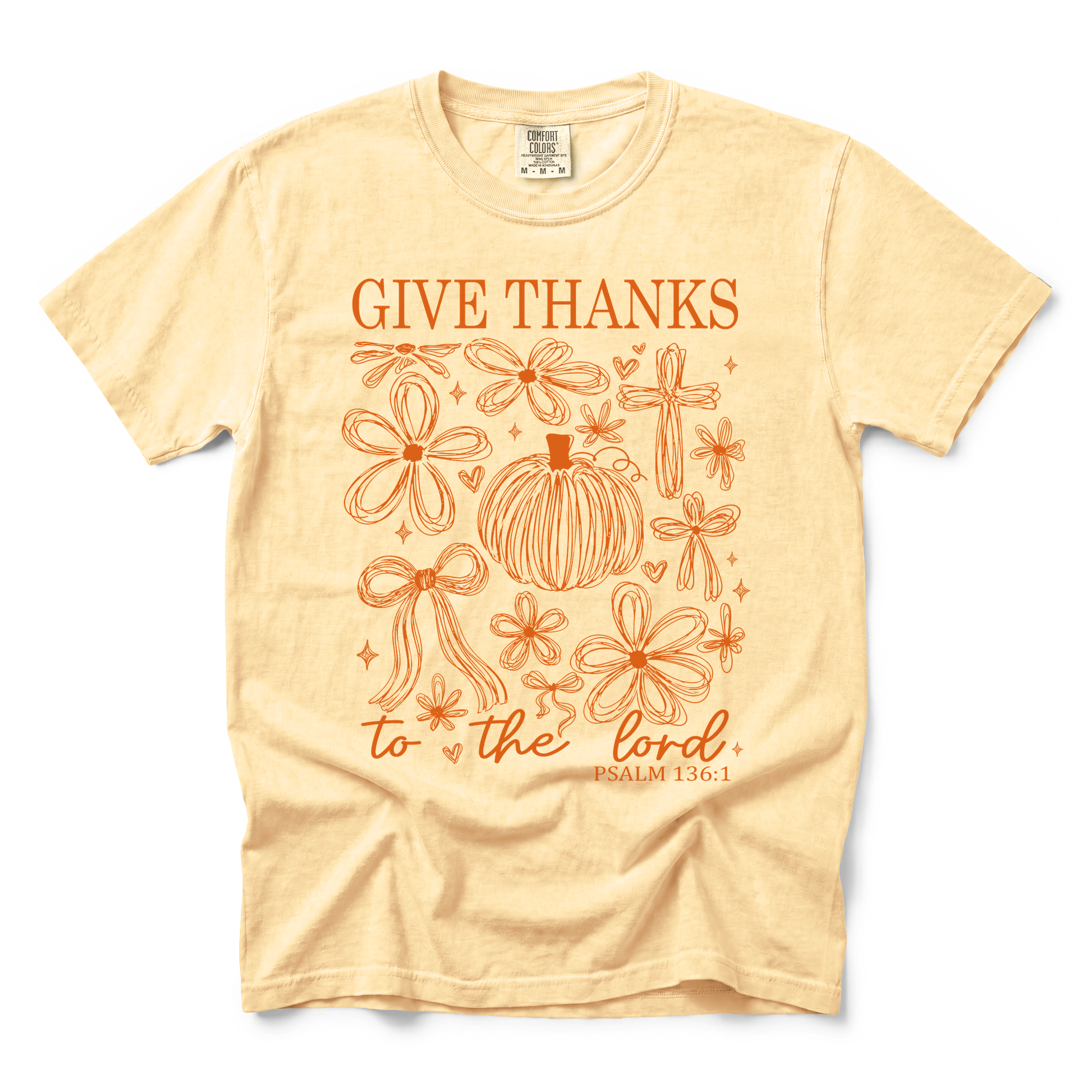Give Thanks To The Lord graphic on Comfort Colors 1717 in Butter