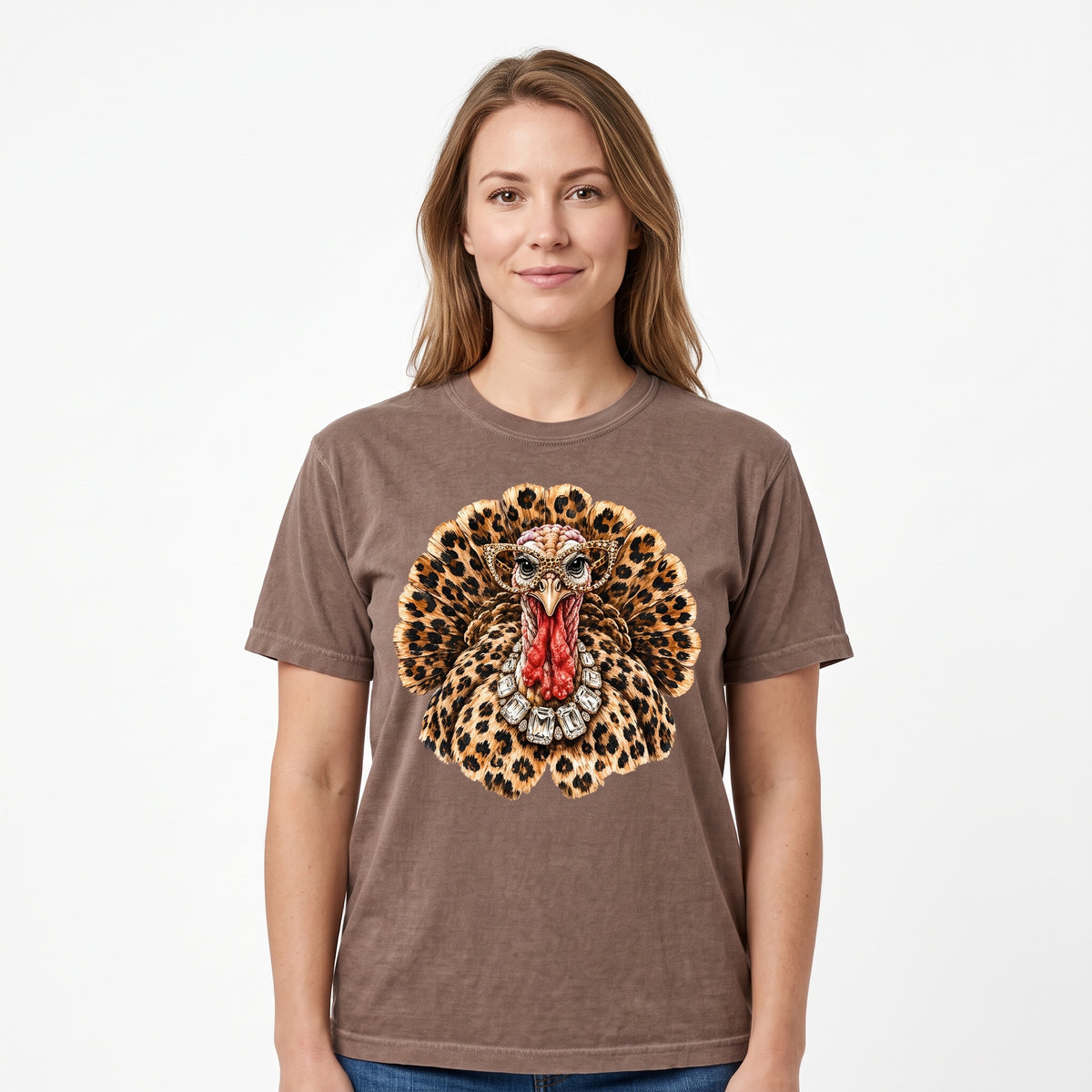 Model wearing the Glam Turkey comfort colors tee in Espresso, cover image 1