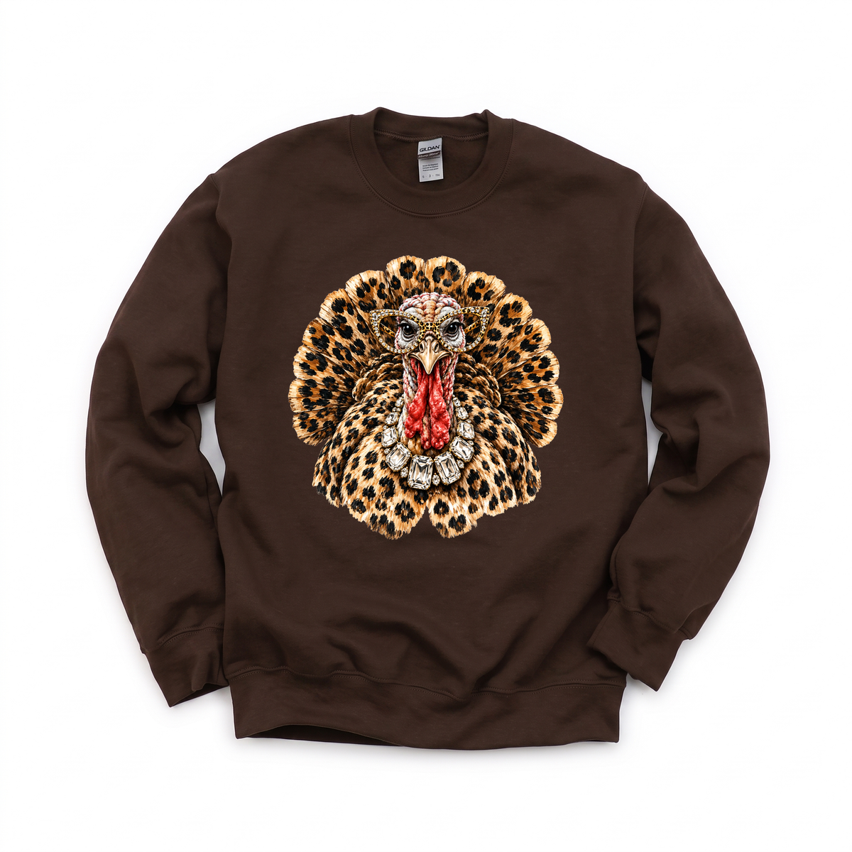 Glam Turkey graphic on Gildan 18000 in Dark Chocolate