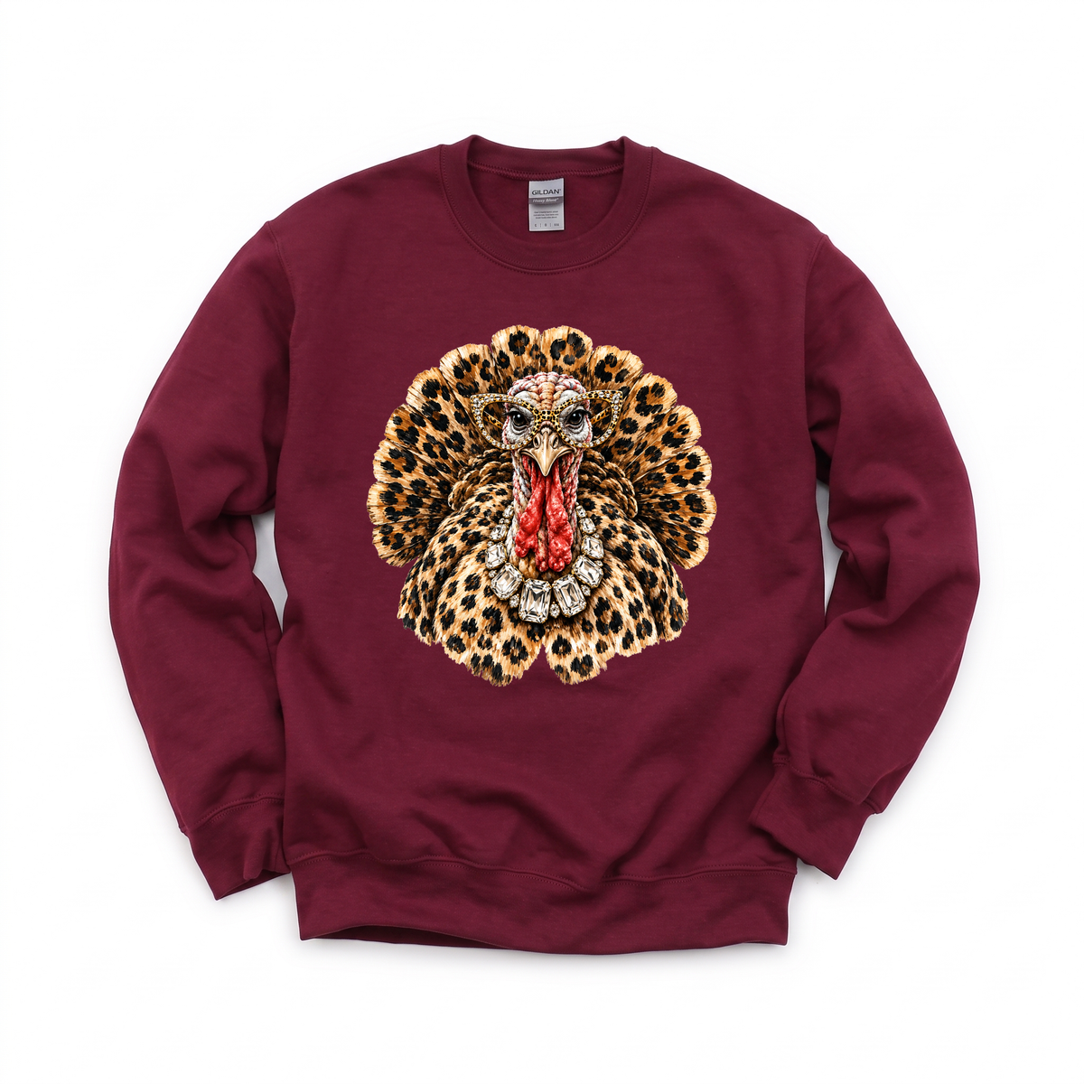 Glam Turkey graphic on Gildan 18000 in Maroon