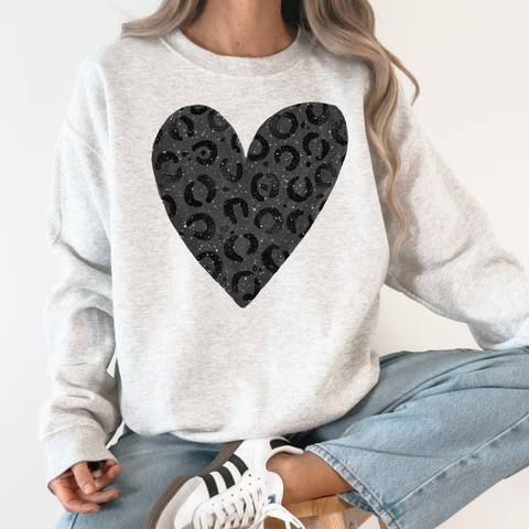 Glittery Black Leopard Print, Valentine's Day Heart, Love Sweatshirt