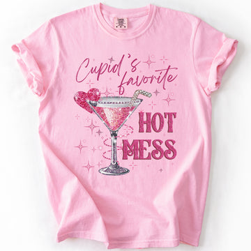Glittery Cupid's Favorite Hot Mess, Funny, Love, Valentine's Day, Comfort Colors T-Shirt