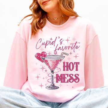 Glittery Cupid's Favorite Hot Mess, Funny, Love, Valentine's Day Sweatshirt