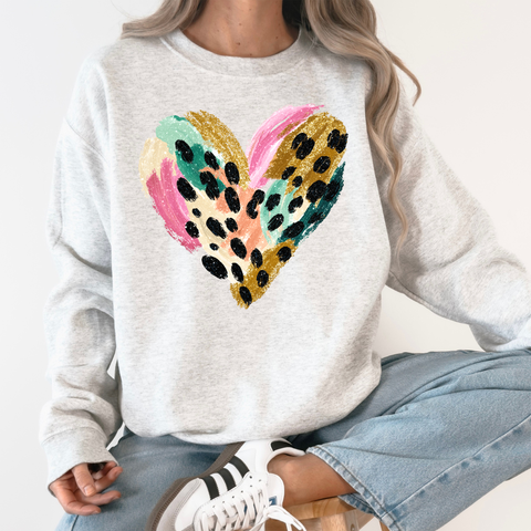 Glittery Leopard Print Heart, Abstract, Real Glitter, Love, Valentine's Day Sweatshirt