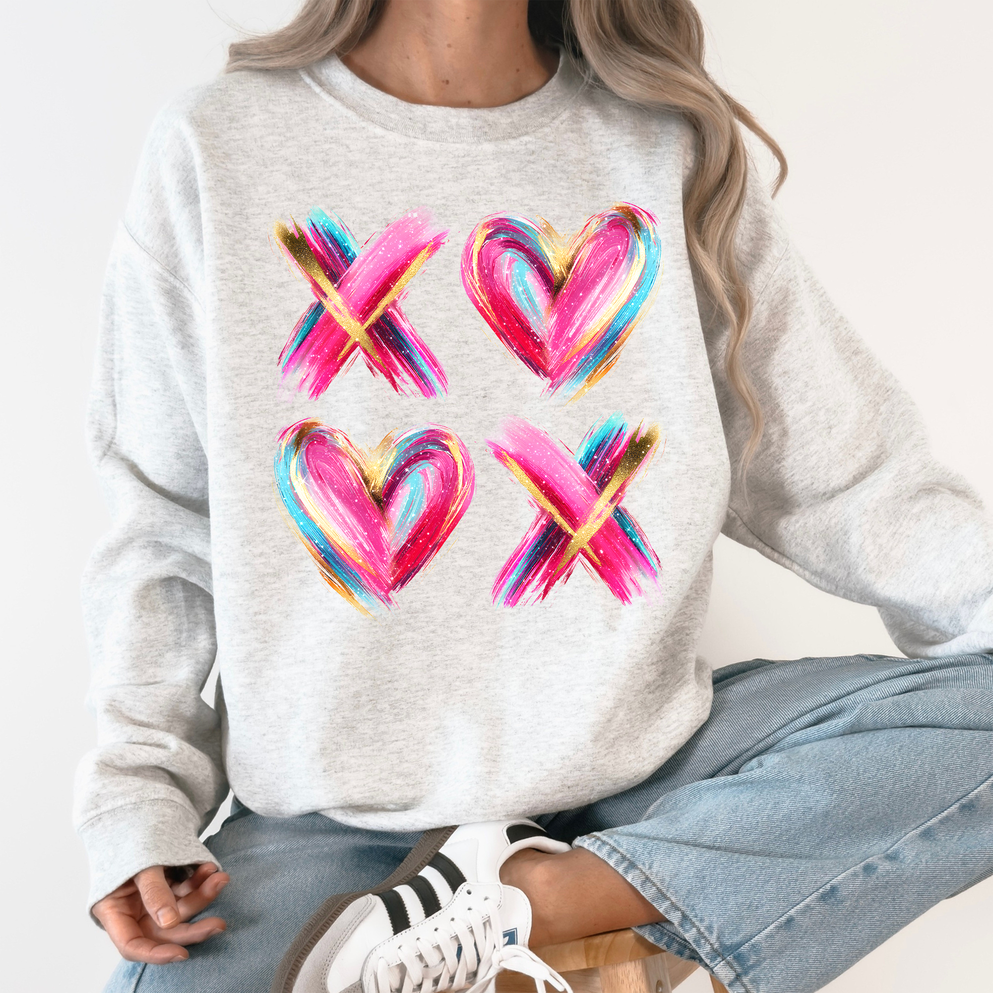 Glittery XOXO, Colorful Valentine's Day, Real Glitter, Faux Gold Sweatshirt