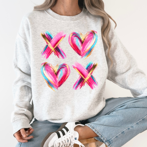 Glittery XOXO, Colorful Valentine's Day, Real Glitter, Faux Gold Sweatshirt