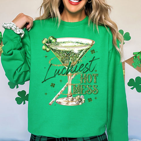 Glittery, Luckiest Hot Mess, St Patrick's Day, Funny, Party, Drinking Sweatshirt