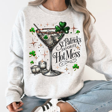 Glittery, St Patrick's Favorite Hot Mess, Funny, Party, Drinking Sweatshirt