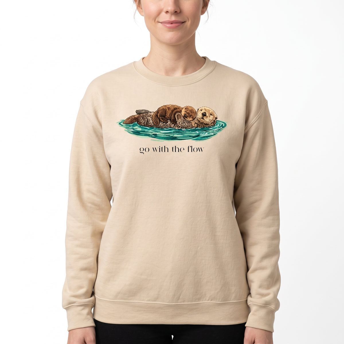 Model wearing the Go With The Flow sweatshirt in Sand, cover image 1