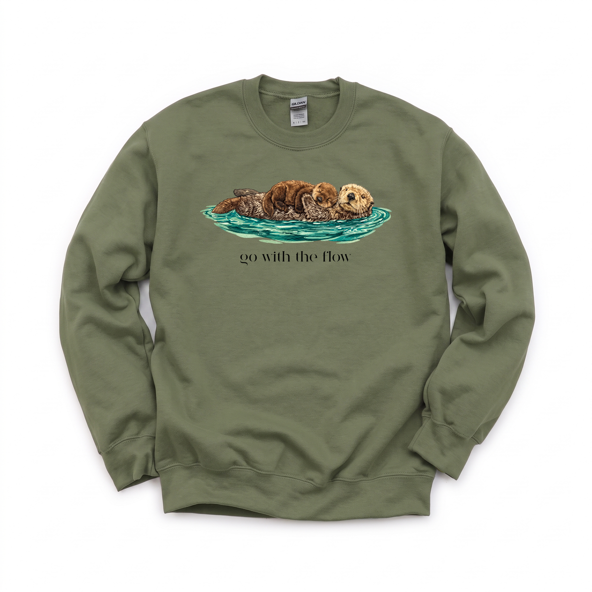 Go With The Flow graphic on Gildan 18000 in Military Green