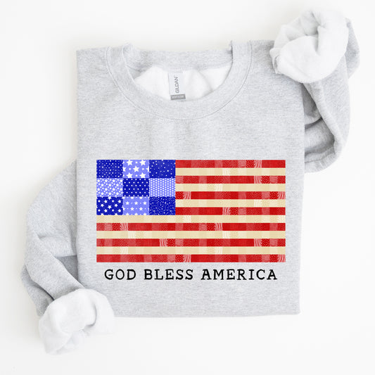 God Bless America, Quilt, Flag, 4th of July Sweatshirt