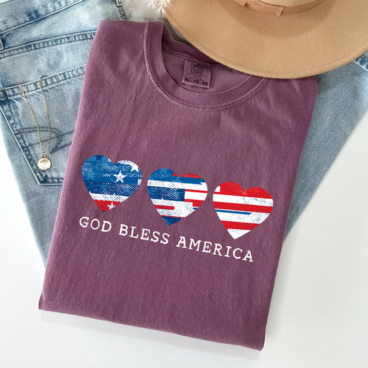 God Bless America, Retro Hearts, Patriotic Tshirt