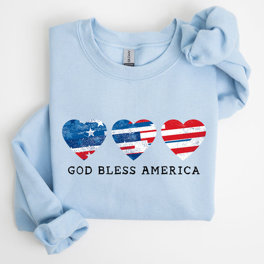 God Bless America, Retro Hearts, 4th of July Sweatshirt