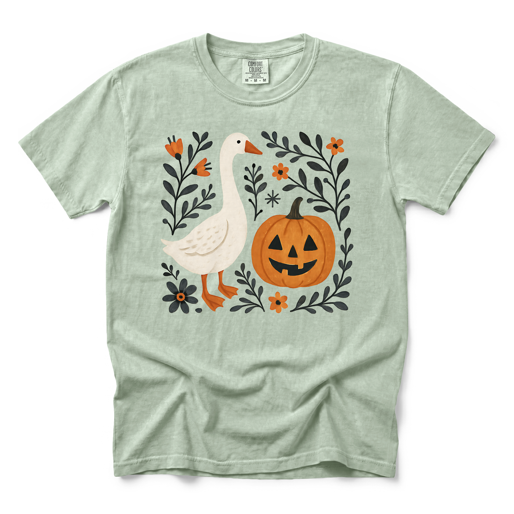 Goose Jack-o'-lantern graphic on Comfort Colors 1717 in Bay