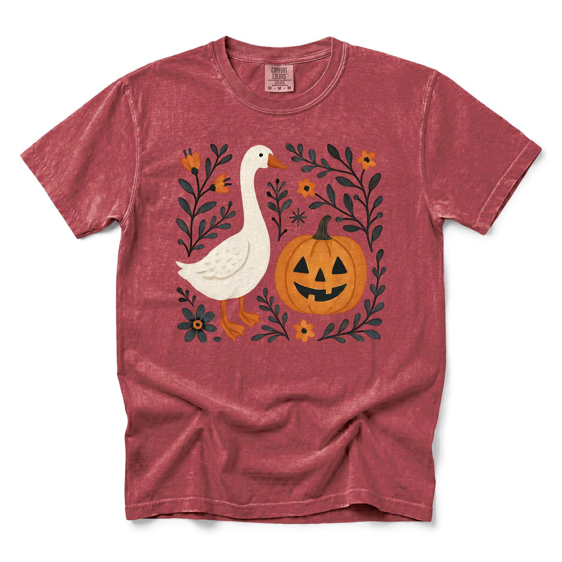 Goose Jack-o'-lantern graphic on Comfort Colors 1717 in Brick