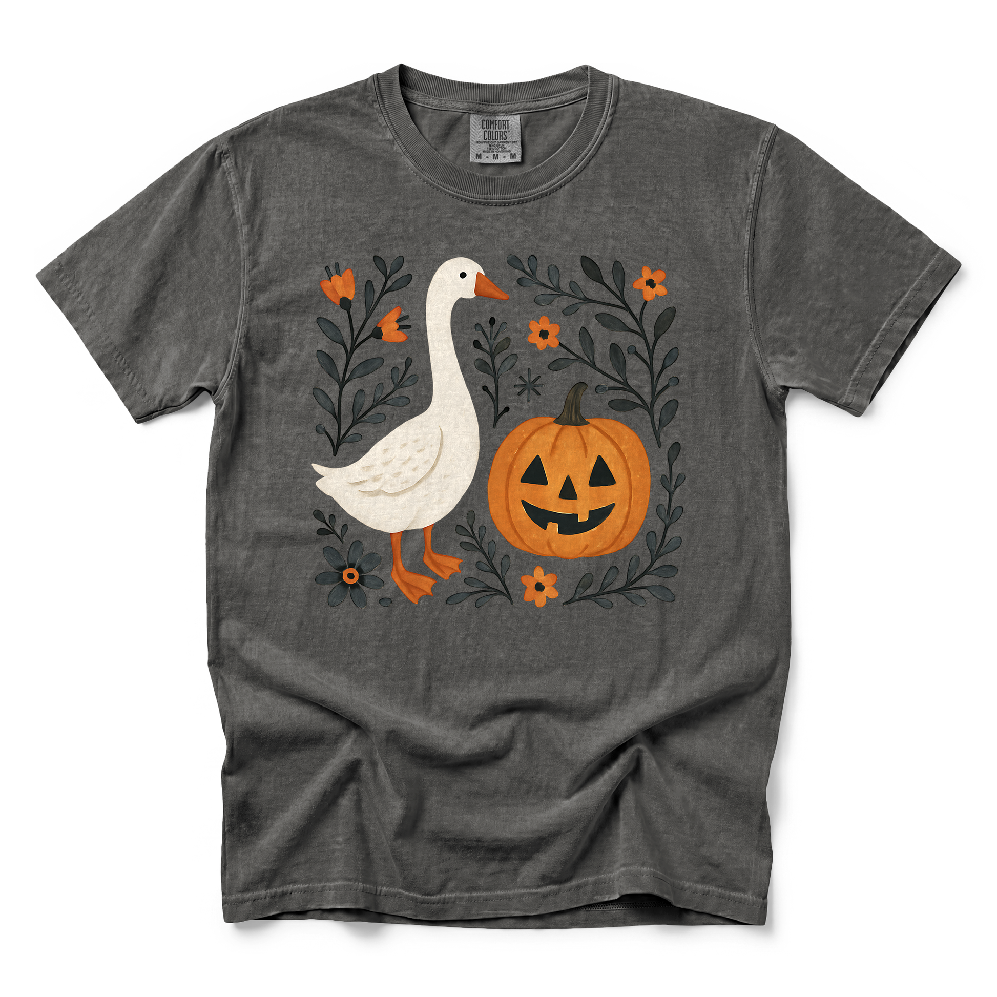 Goose Jack-o'-lantern graphic on Comfort Colors 1717 in Pepper