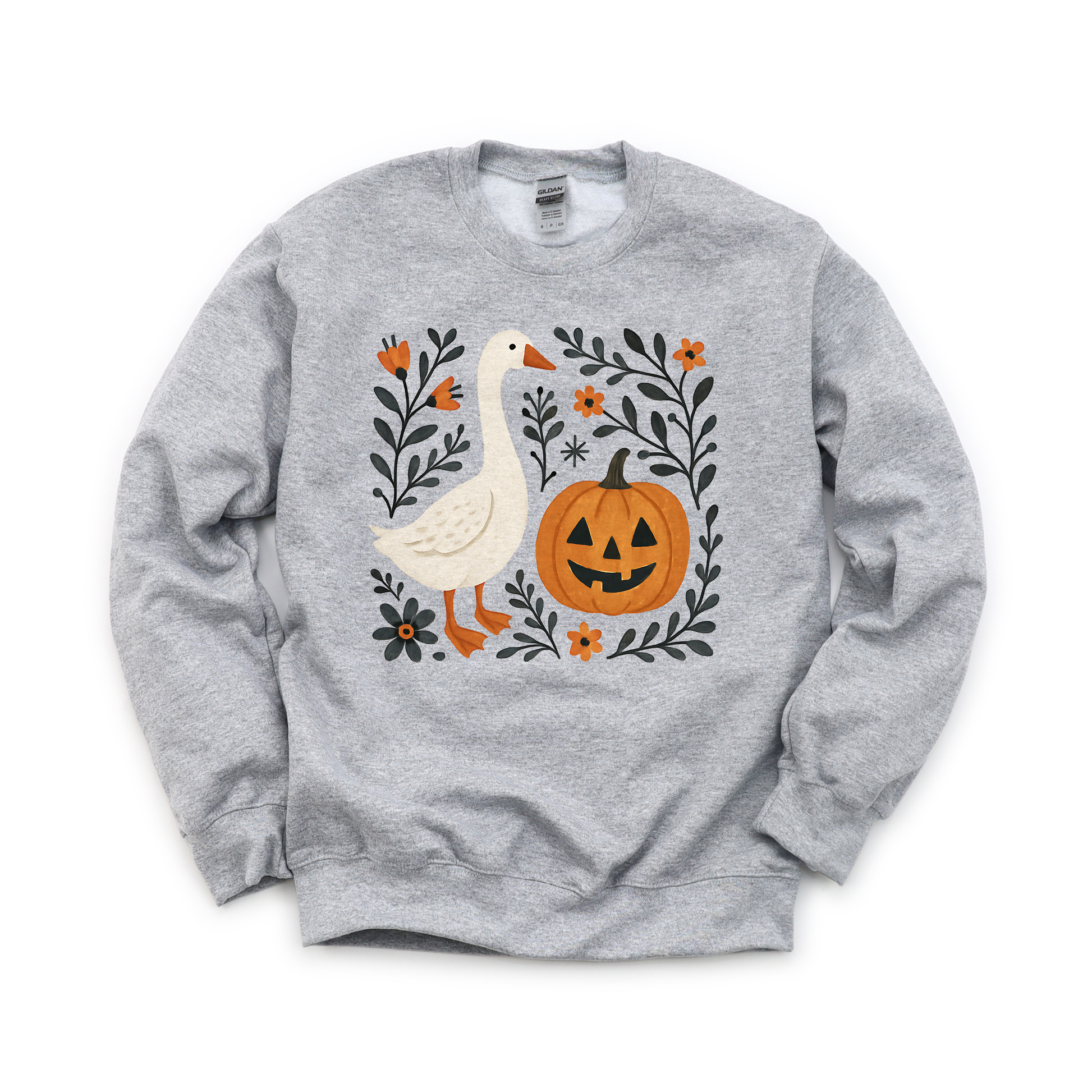 Goose Jack-o'-lantern graphic on Gildan 18000 in Sport Grey