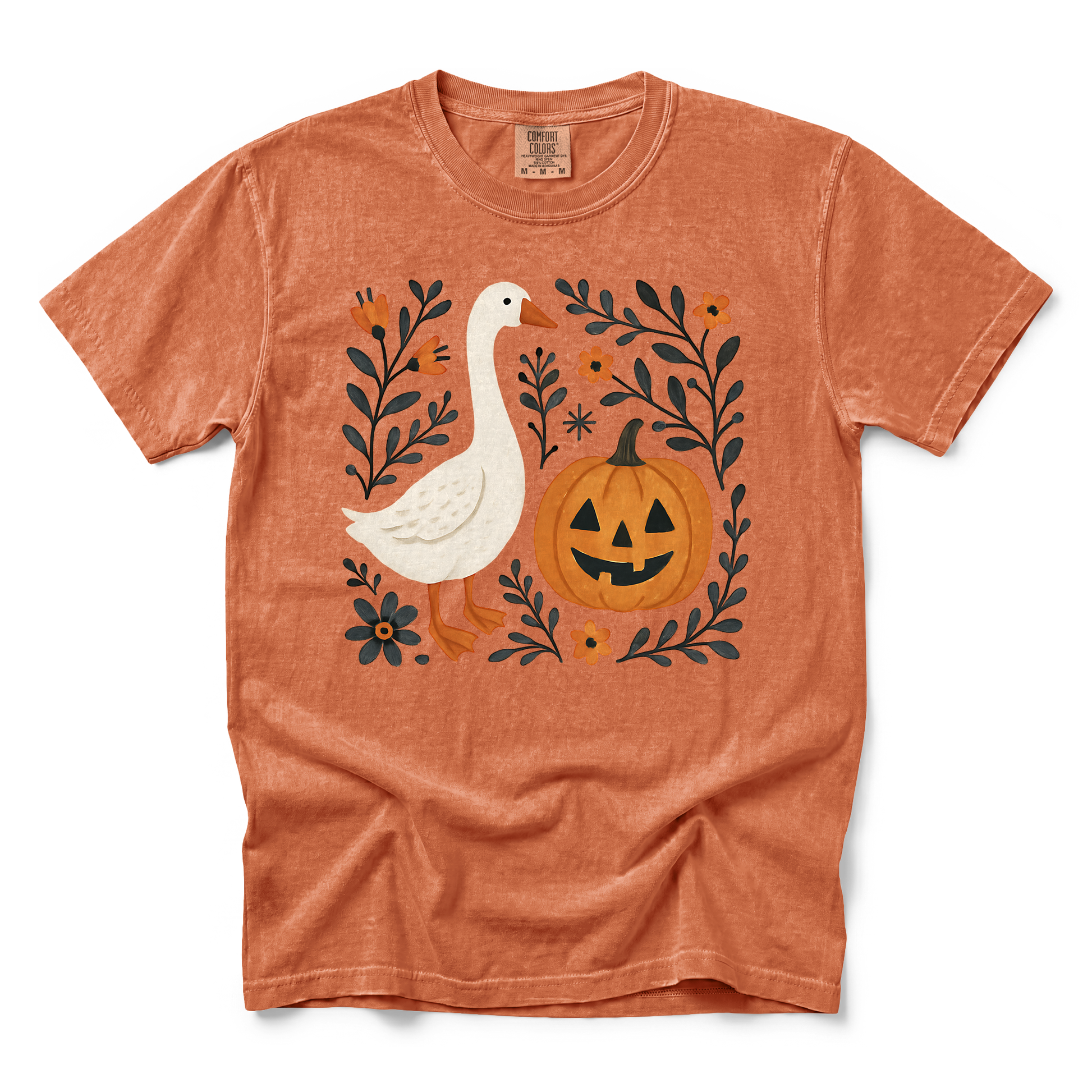 Goose Jack-o'-lantern graphic on Comfort Colors 1717 in Yam