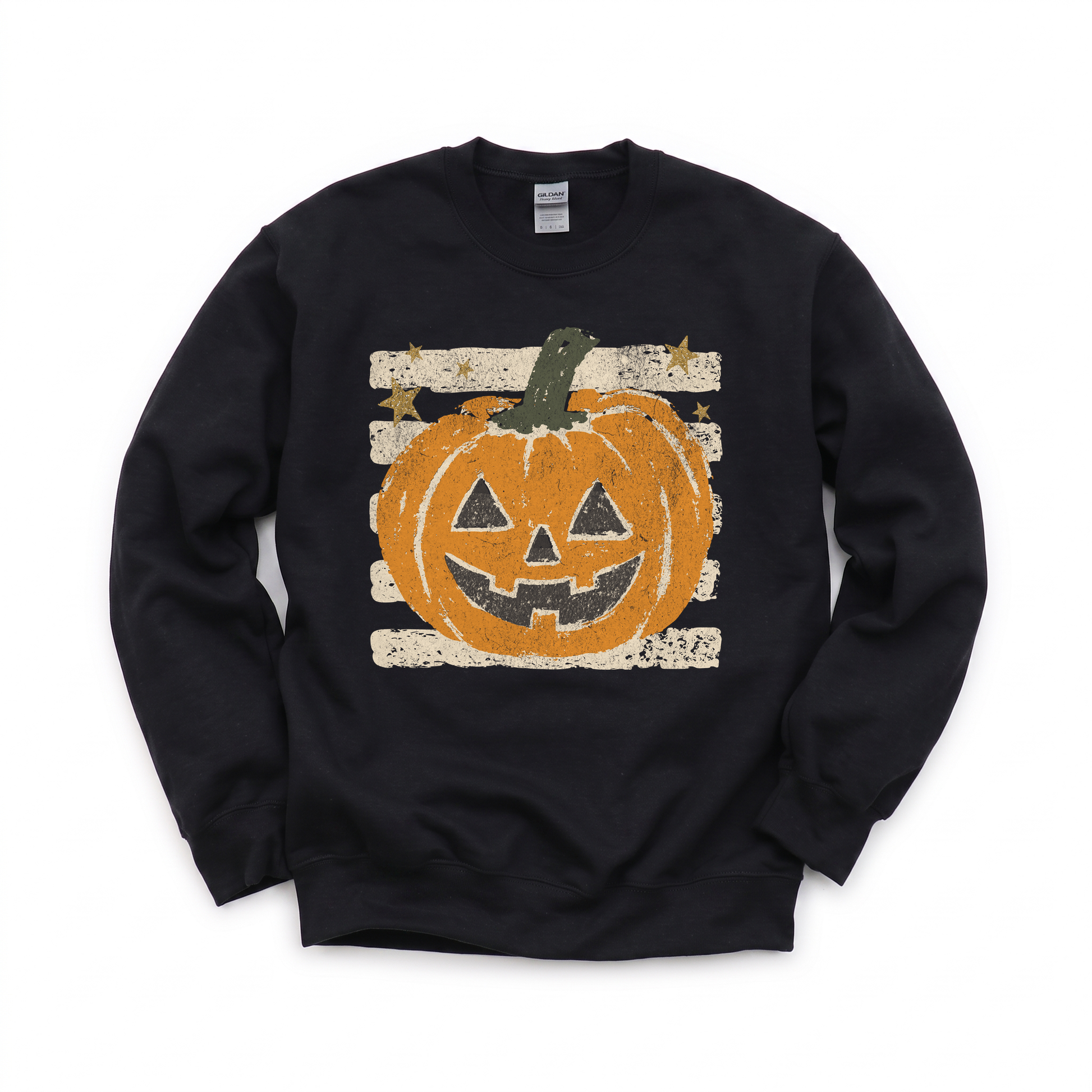 Grungy Jack-o'-lantern graphic on Gildan 18000 in Black
