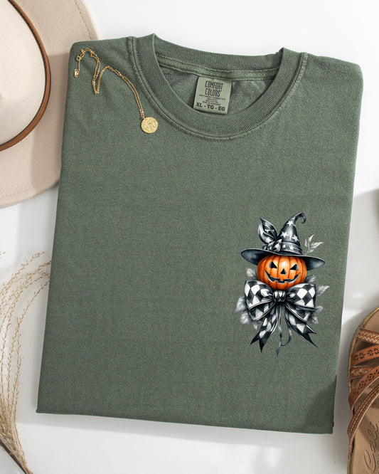 Halloween Jack-o-lantern, Pumpkin, Ribbon, Pocket Print, Coquette, Fall, Autumn Shirt