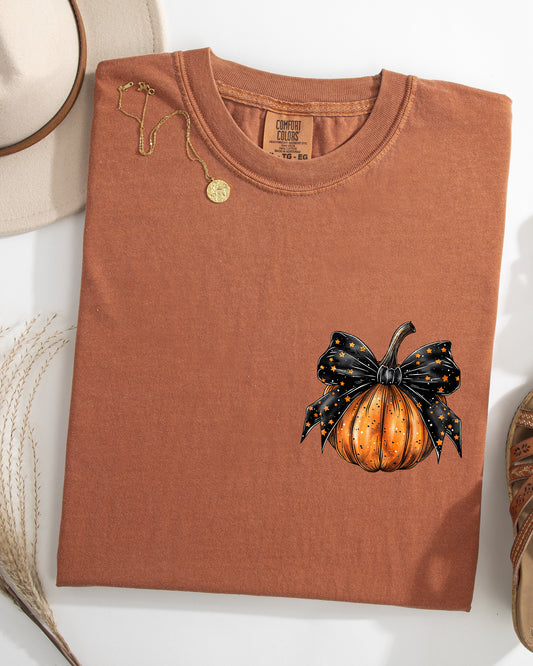 Halloween Pumpkin, Ribbon, Pocket Print, Coquette, Fall, Autumn Shirt