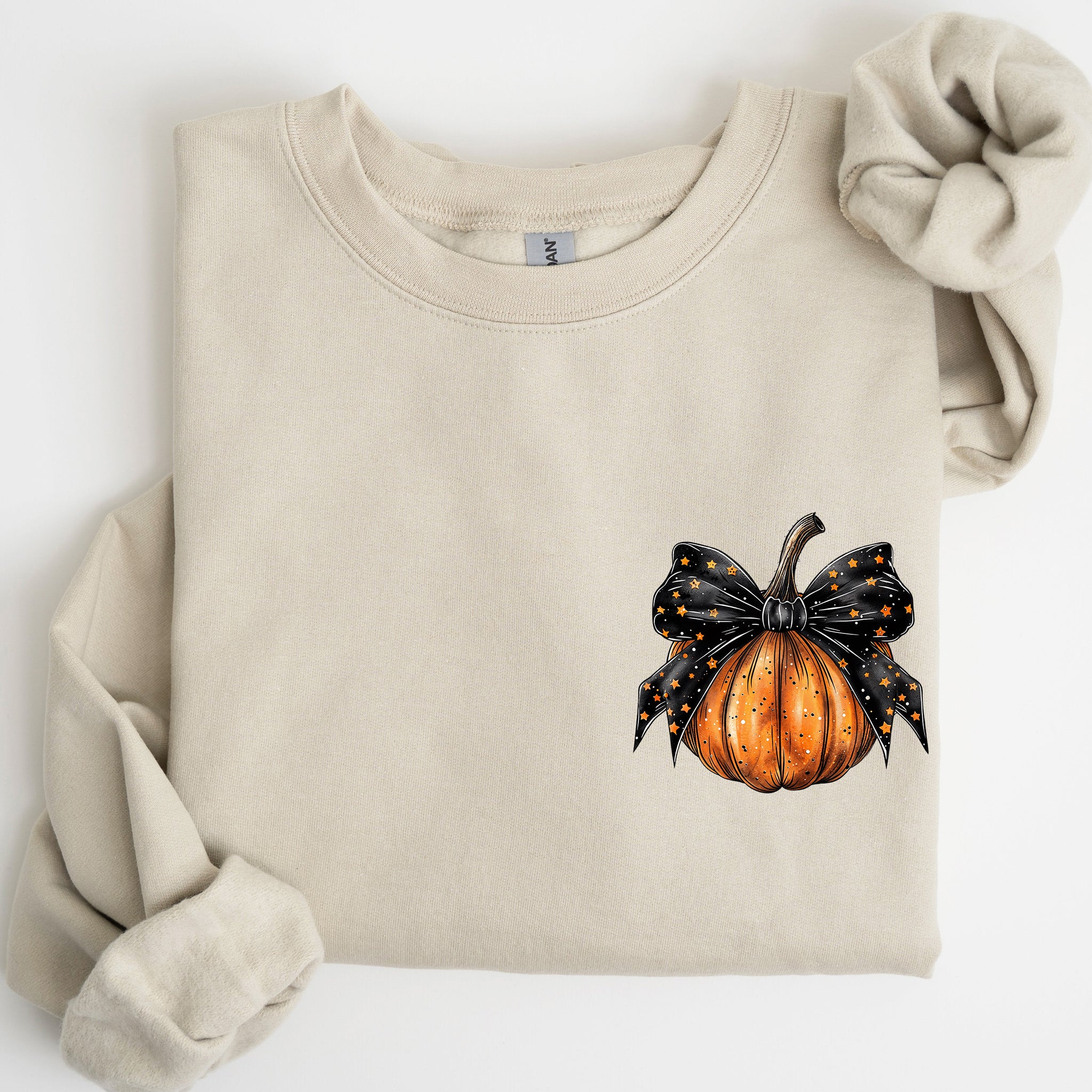 Halloween Pumpkin, Ribbon, Pocket Print, Coquette, Fall, Autumn Sweatshirt