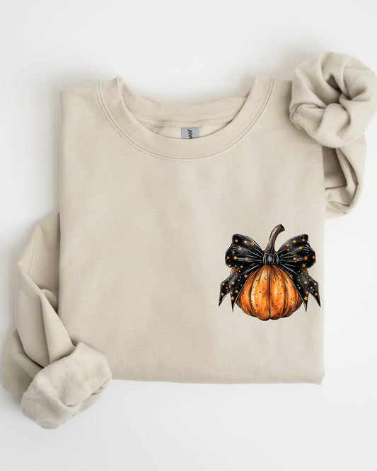 Halloween Pumpkin, Ribbon, Pocket Print, Coquette, Fall, Autumn Sweatshirt