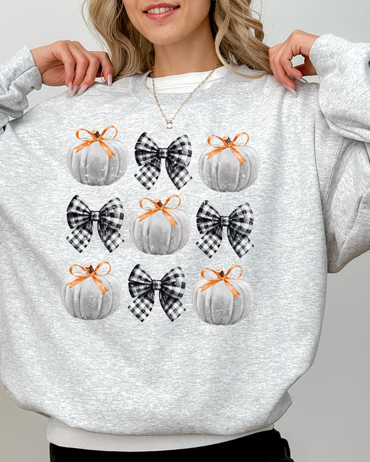 Halloween Ribbons and Pumpkins, Coquette Bows, Fall, Autumn Sweatshirt