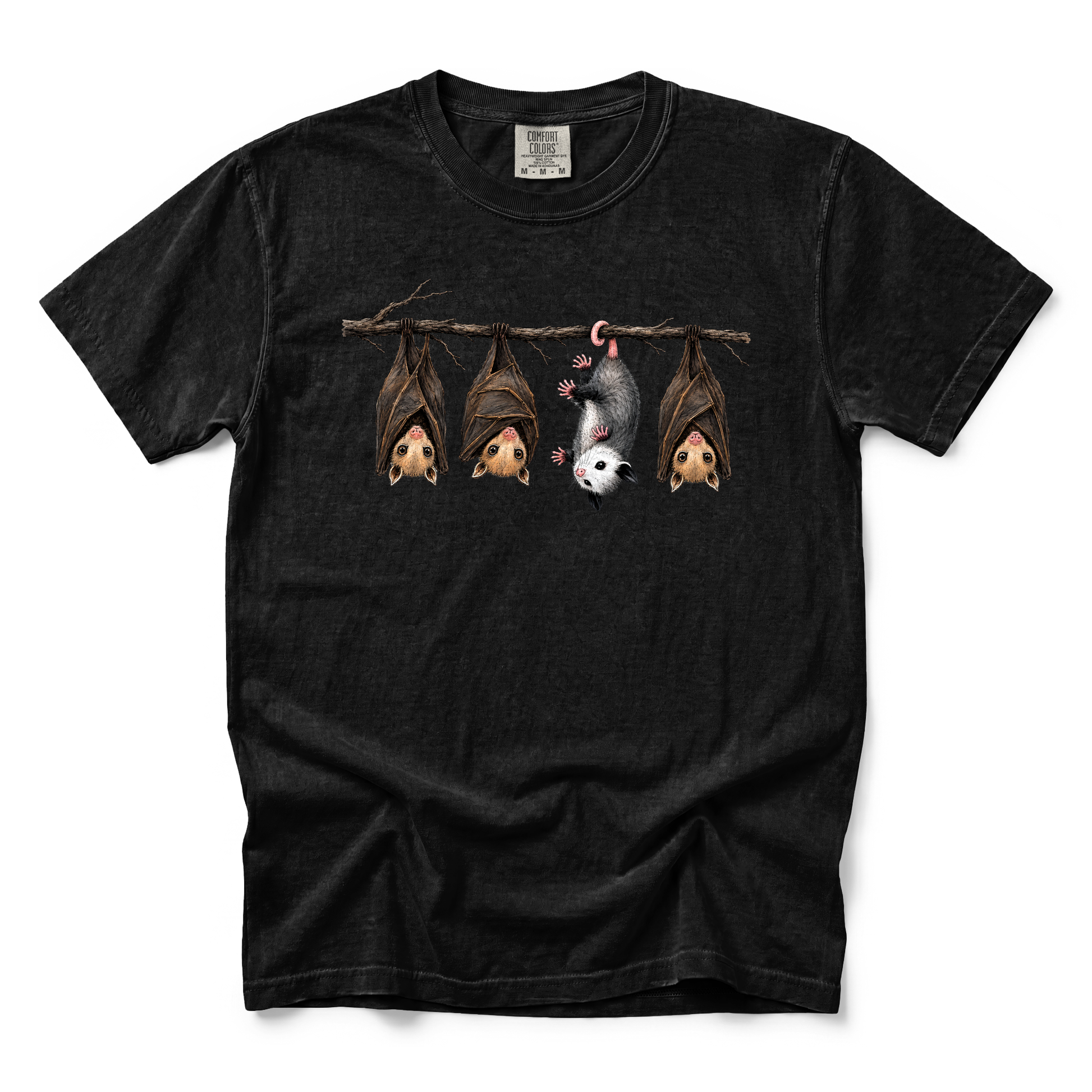 Hanging Bats graphic on Comfort Colors 1717 in Black