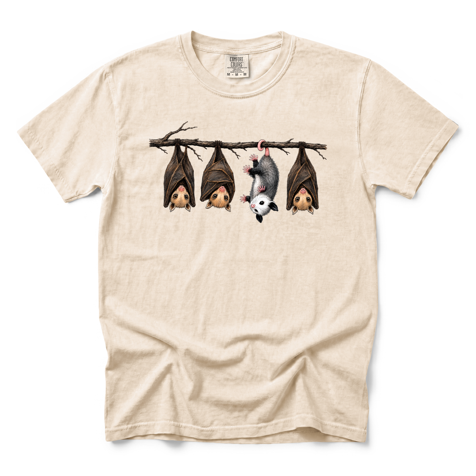 Hanging Bats graphic on Comfort Colors 1717 in Ivory