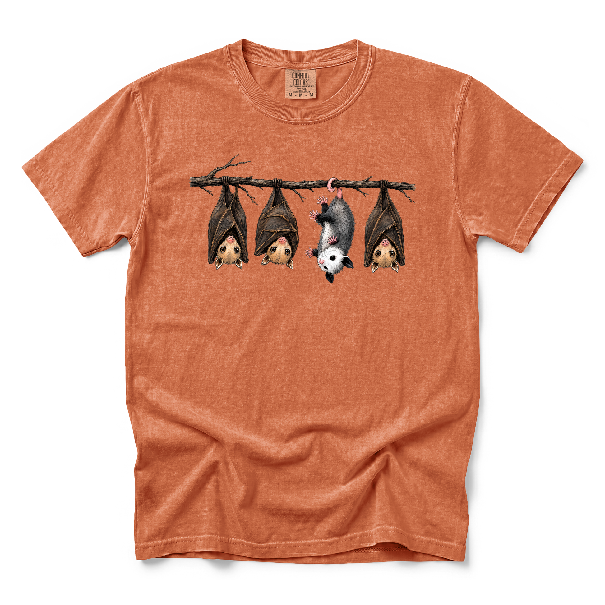 Hanging Bats graphic on Comfort Colors 1717 in Yam