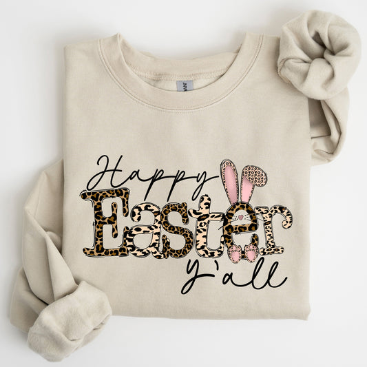 Happy Easter Y'all, Leopard Print, Rabbit Sweatshirt